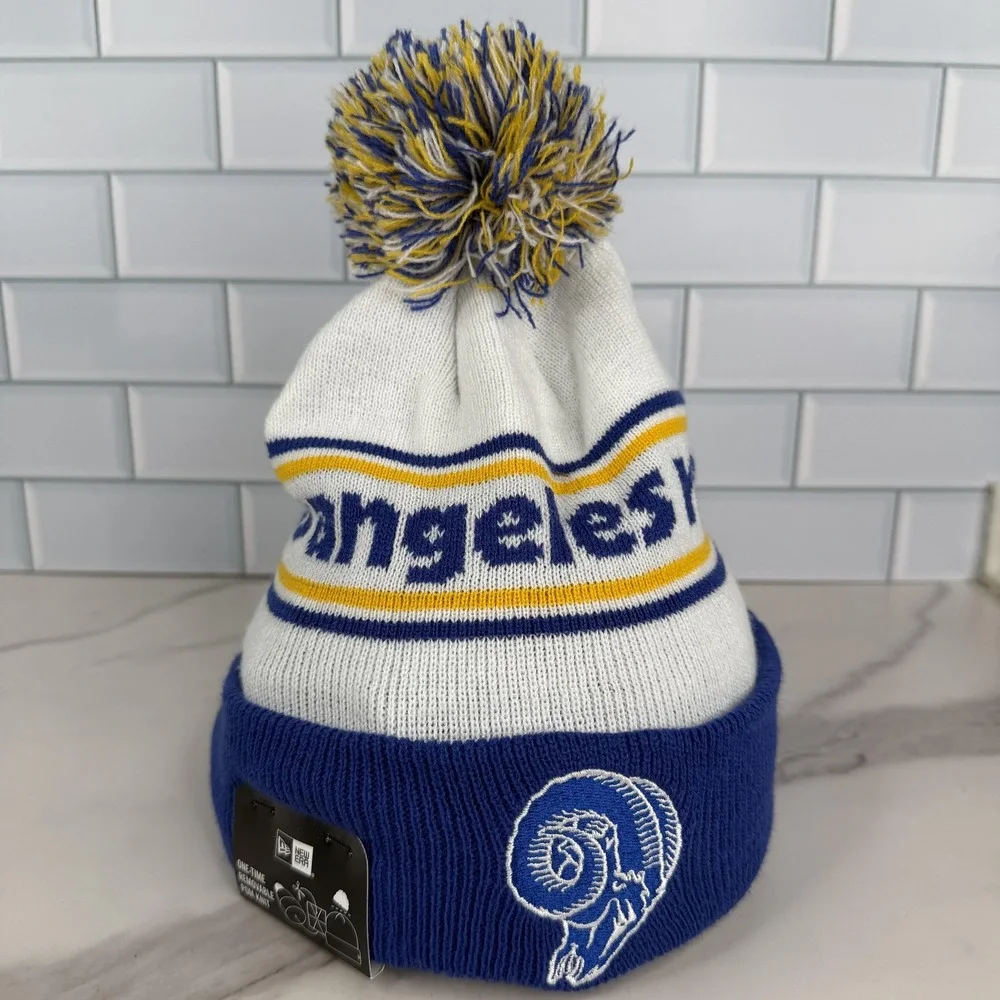 Los Angeles Rams Hat Beanie Pom Cuff Mens One Size Blue NFL Football New Era